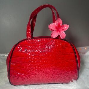 Red Crocodile-Embossed Women's Handbag